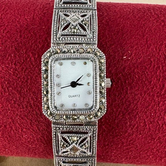 Vintage Retro Art Deco sterling silver 925 marcasite women's bracelet watch - Picture 1 of 9
